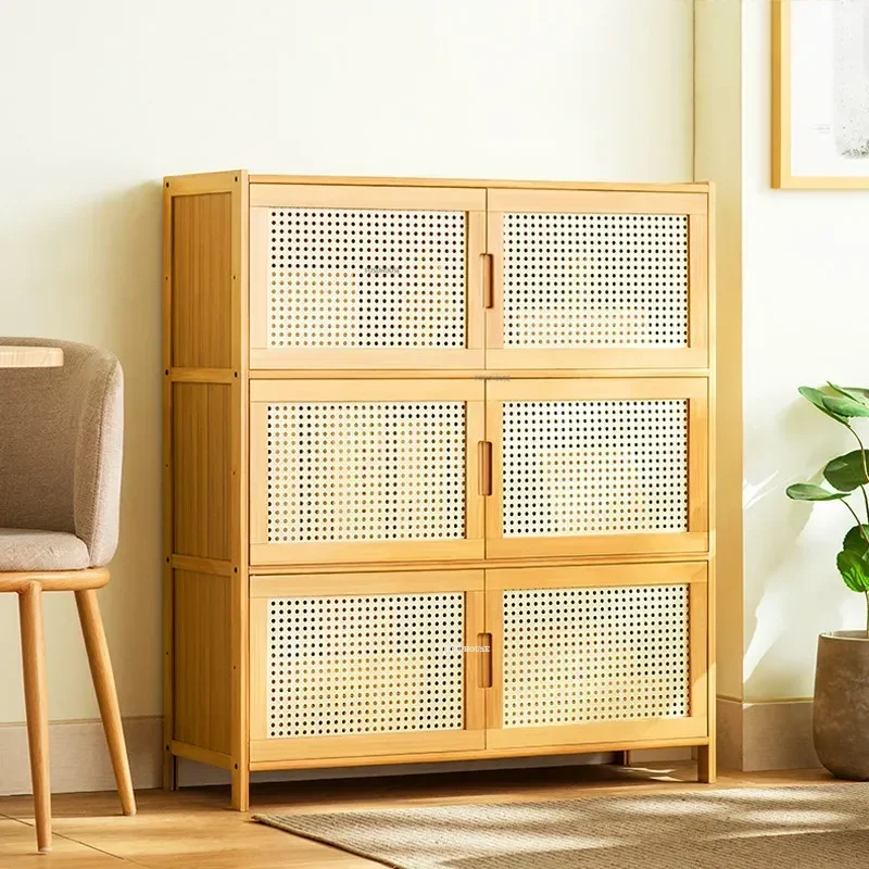 Modern Bamboo Living Room Cabinet Bedroom Changhong Glass Door Layered Shelf Home Living Room Furniture Stand Cabinet
