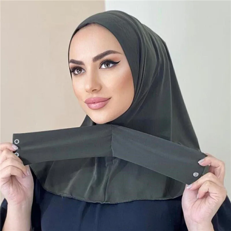 

Ladies Hijab With Buckle Fastener Breathable Muslim Headscarf Bonnet Plain Neck Head Shawls Women's Turban Hat Islam Under Cap