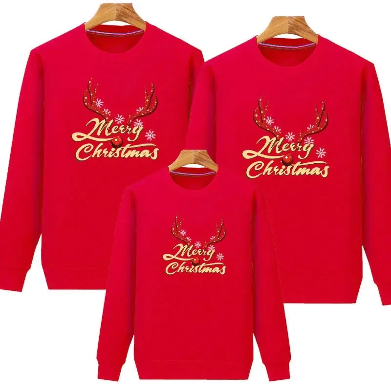 

2024 Christmas Family Matching Outfits Casual O Neck Sweatshirt Cartoon Deer Print Hoodies Mommy and Me Clothes Xmas Family Look