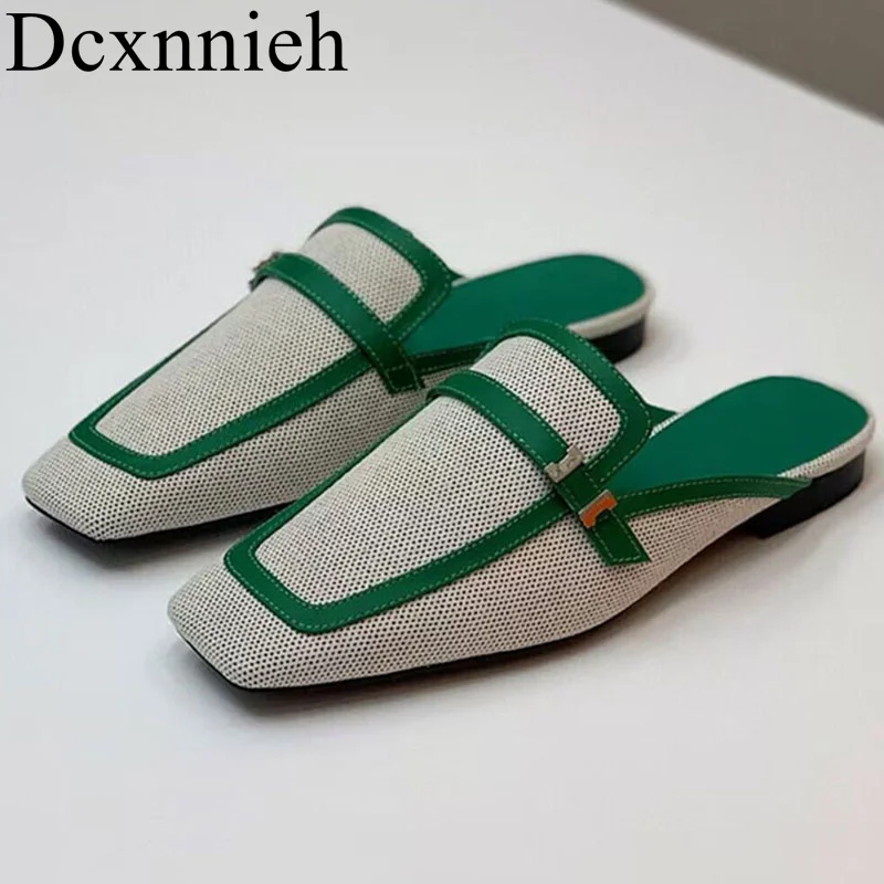 

Flat Bottom Closed Toe Metal Decor Slippers Women Spring Summer Sandal Ladies Comfort Indoor Leisure Shoes Lazy Vacation Shoes