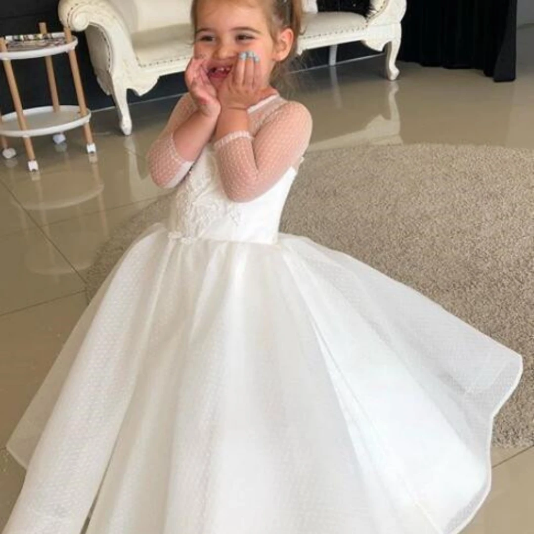 

Flower Girl Dresses Formal Lace Sleeveless Ball Gown O-neck Beading First Communion Dresses for Girls Vestidos Longo New