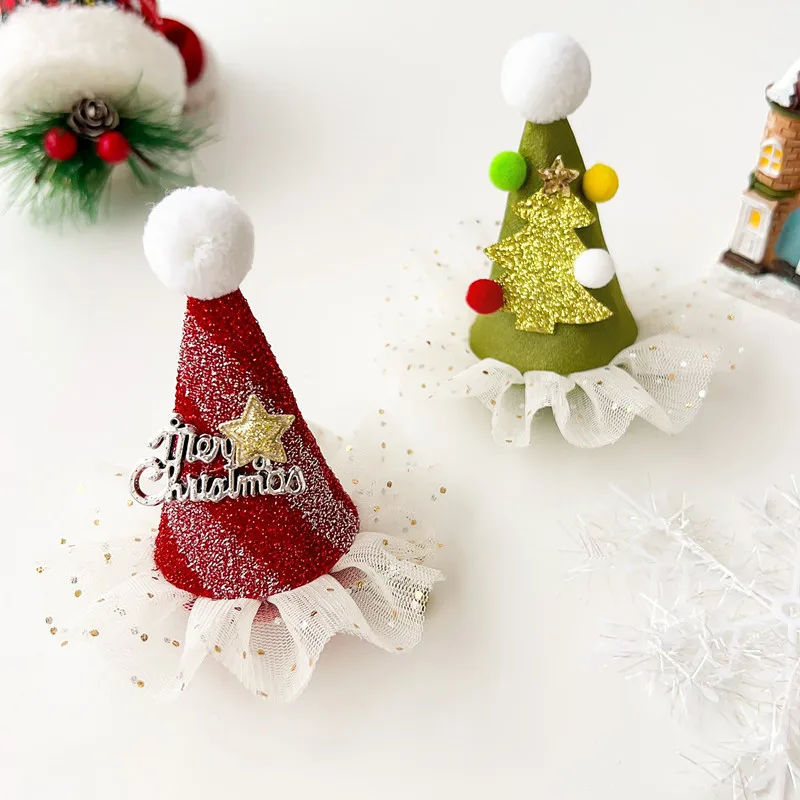 Mini Cute Sparkling Santa Claus Hat Christmas Hair Clips Xmas Party Gift For Adults And Kids New Year Headwear Hair Accessories