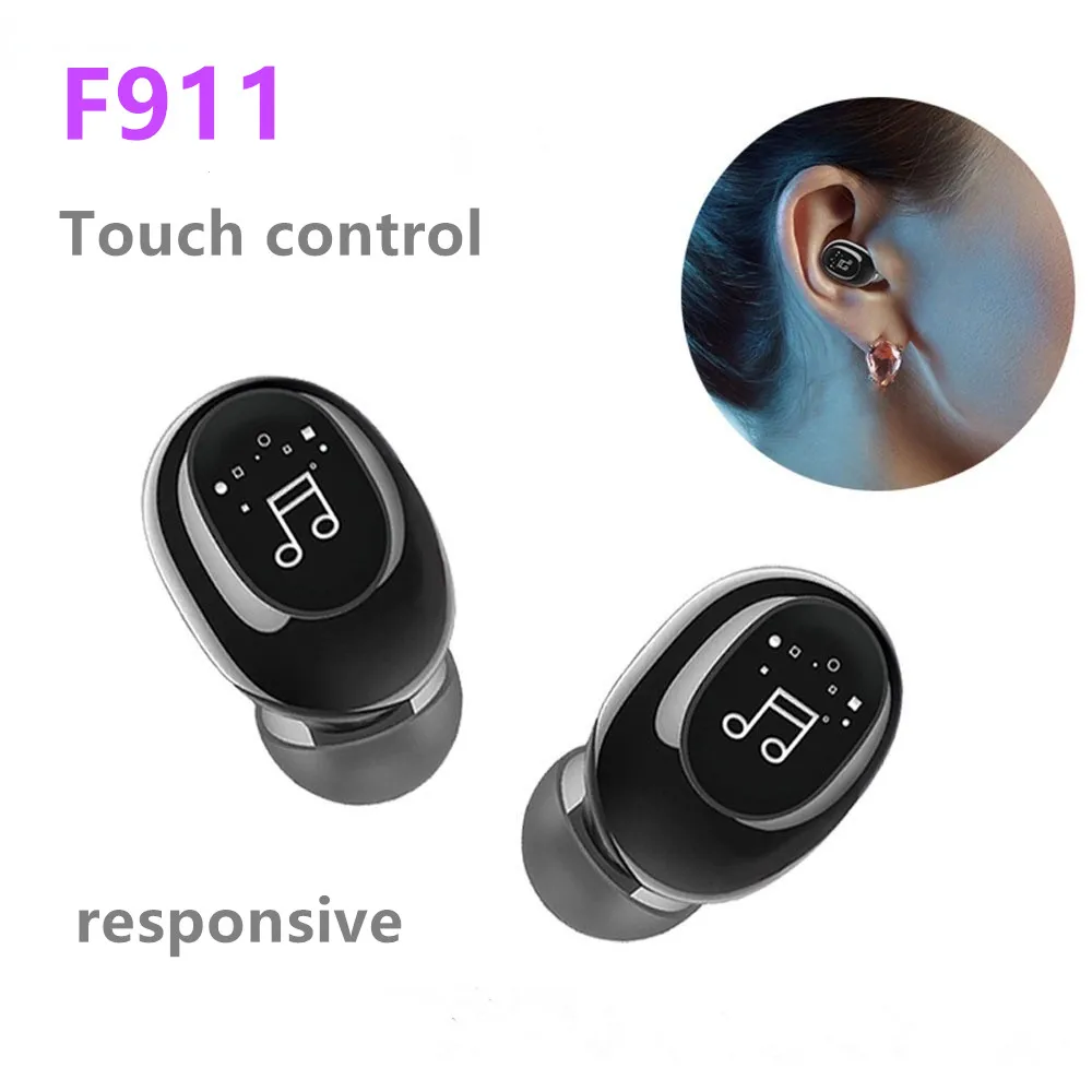 

F911 Invisible Ture Wireless Earphone Noise Cancelling Bluetooth Headphone Handsfree Stereo Headset Earbud With Microphone