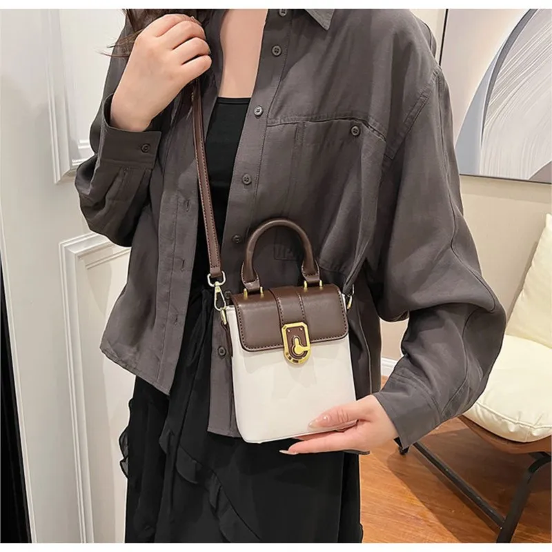 JIAERDI Vintage Metal Buckle Handbag Women Patchwork Square Leather Shoulder Bags Ladies Premium Fashion Versatile Crossbody Bag