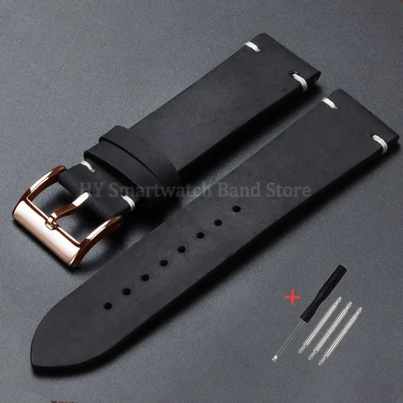 Handcrafted Vintage Oil Wax Leather Watch Band – Premium Cowhide Strap with Handmade Stitching