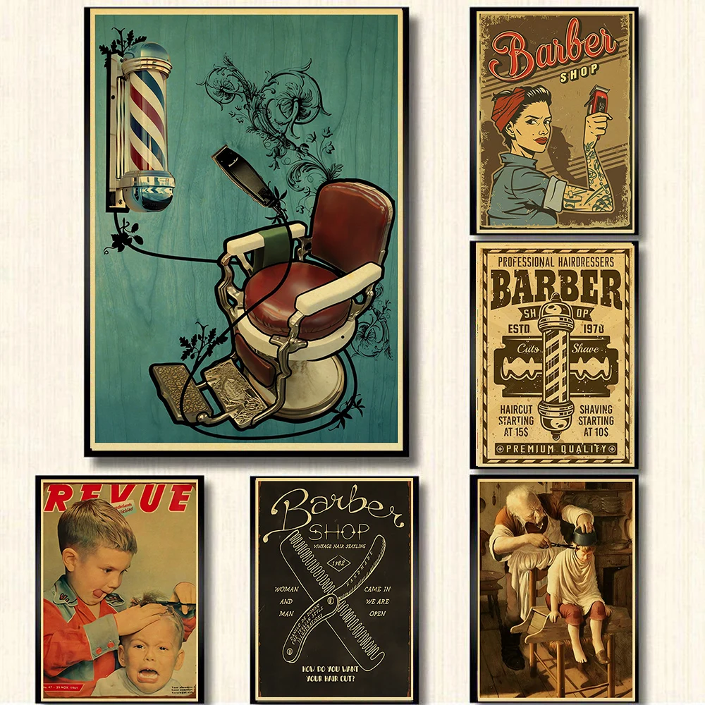 Barber Shop Kraft Paper Poster Vintage Fashion Styles Wall