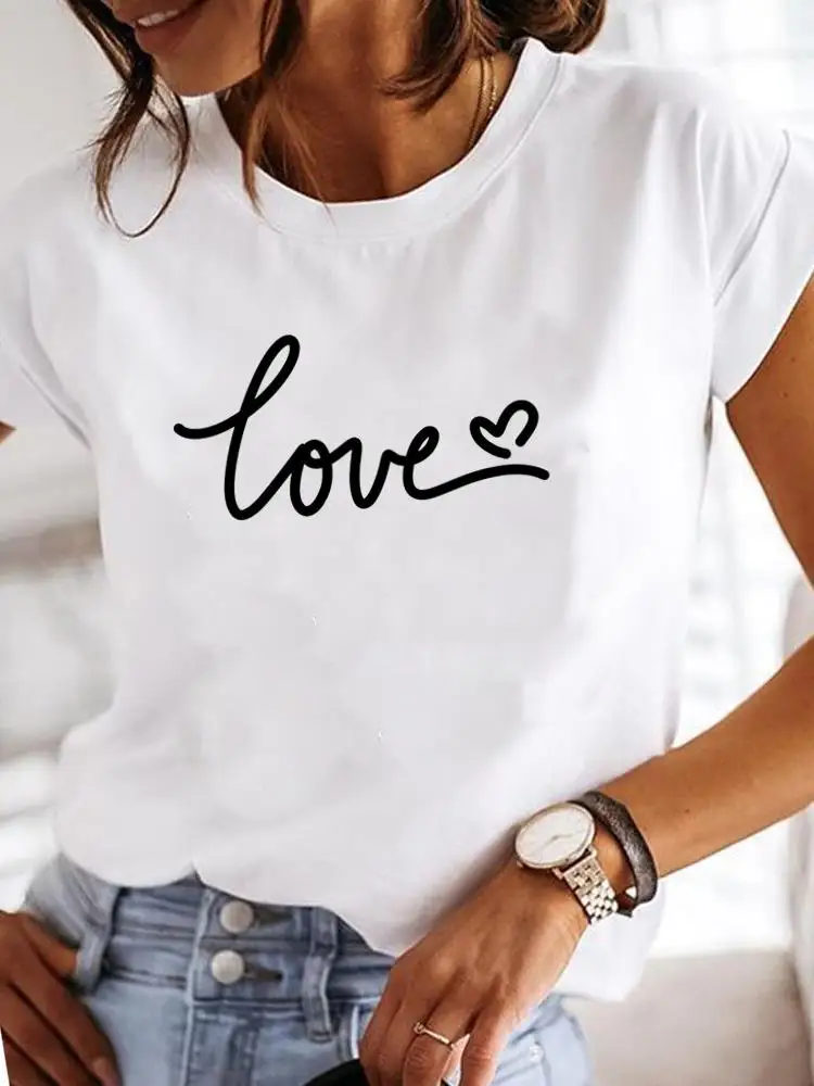 

Стильная трендовая футболка с надписью Love, женская одежда, женская модная повседневная футболка с коротким рукавом и принтом