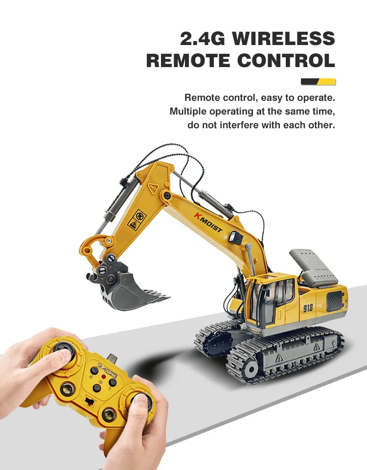 2.4Ghz Remote Control Excavator Children Toy RC Car 11CH Radio