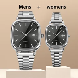 Elegant His and Hers Quartz Watches with Stainless Steel Bands and Calendar - Perfect Christmas Gift (Silver black)