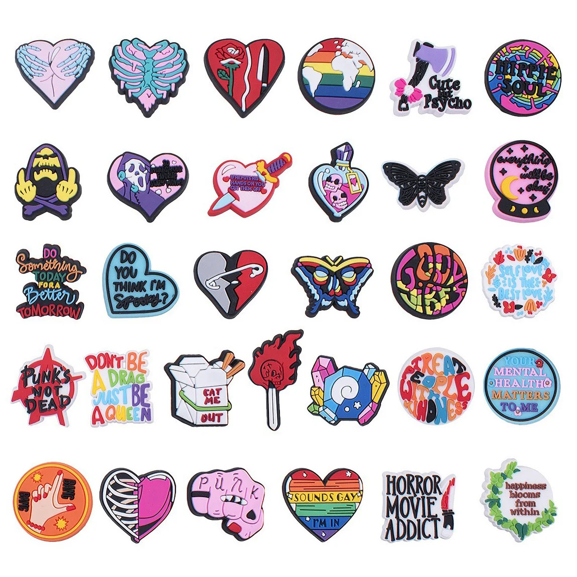 

Hot Sale 1pcs PVC Shoe Charms for Crocs Punk Skeleton Heart Halloween Accessories Women Men Buckle Kids Pins Decoration Jeans