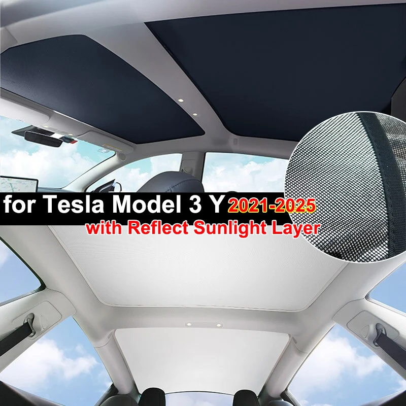Car Sunroof Sunshade For Tesla Model Y Juniper 2025 Glass Roof Sun Shade Skylight Blind Shading Net New Model 3 Cover