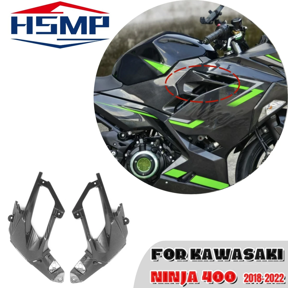 

Воздухозаборная решетка радиатора для мотоцикла Kawasaki Ninja 400 2018 2019 2020 2021 2022, боковая панель, обтекатель рамы из АБС-углеродного волокна