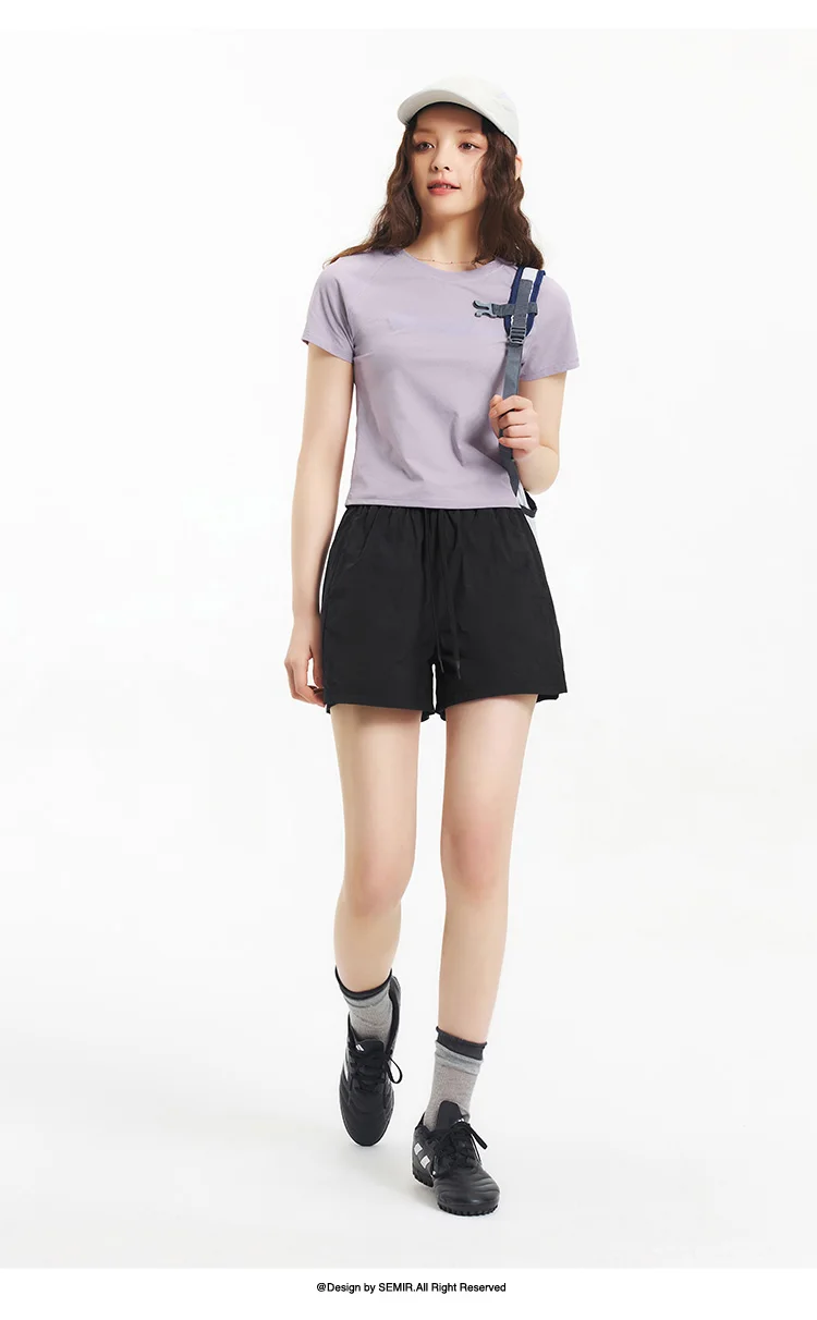 Semir Casual Pants Women Cool Feeling Loose Slimming 2025 New Summer Moisture Wicking Split Hem Textured Shorts Minimalist