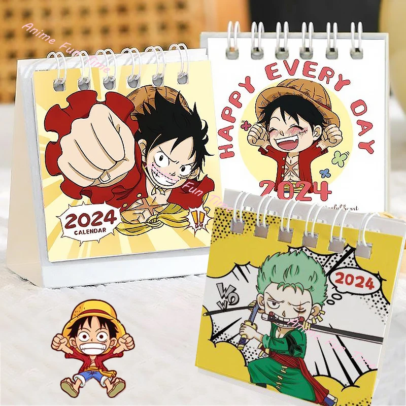 2024 One Piece Mini Desk Calendar Anime Figure Rufy Roronoa Zoro Calendar Kawaii Cartoon Calendar Learning Countdown Almanac