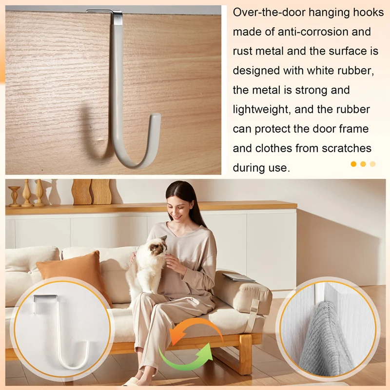 BAAJ-Over Door Hooks For Hanging Clothes, 6 Packs Hanger Soft Rubber Surface Prevent Scratches, Door Hook For Bathroom