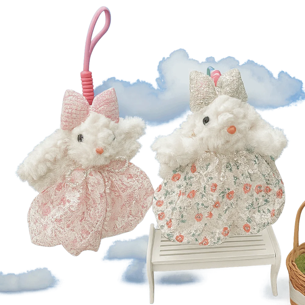 Princess Pearl Dress Bow Rabbit Keychain Stuffed Cartoon Rabbit Doll Keyring Soft Kawaii Drooping Ear Rabbit Pendant