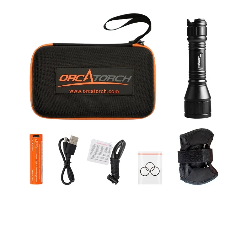 OrcaTorch D550, 미국 CREE XM-L2(U4) LED, 최대 1000 루멘 출력, 4 시간 이상 런타임, 테일 마그네틱 스위치 다이빙 조명
