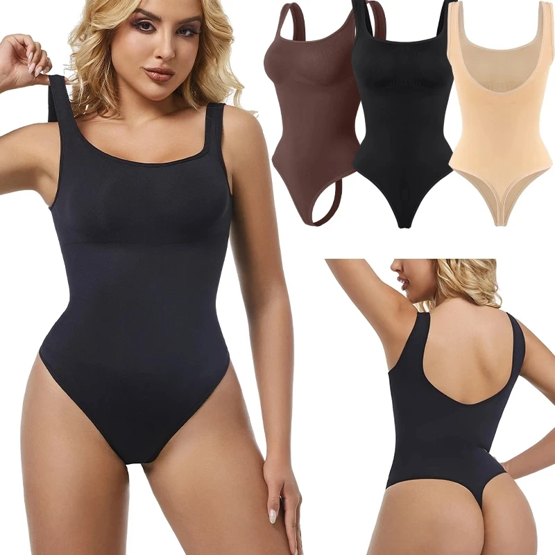 

Seamless Bodysuit Women Shapewear Tummy Control Square Collar Tank Top U-Shape Backless Body Shaper Thongs Underwear Slim Waist