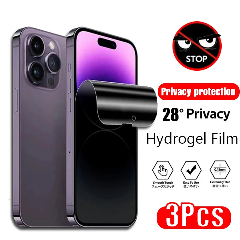 Anti-Spy Hydrogel Privacy Screen Protector (3-Pack)