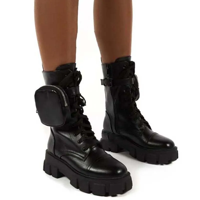 

Winter 2022 Ladies Ankle Boots Pocket Buckle Belt Pink Chunky Sole Ankle Boots Shiny Leather Patchwork Ladies Platform Boots