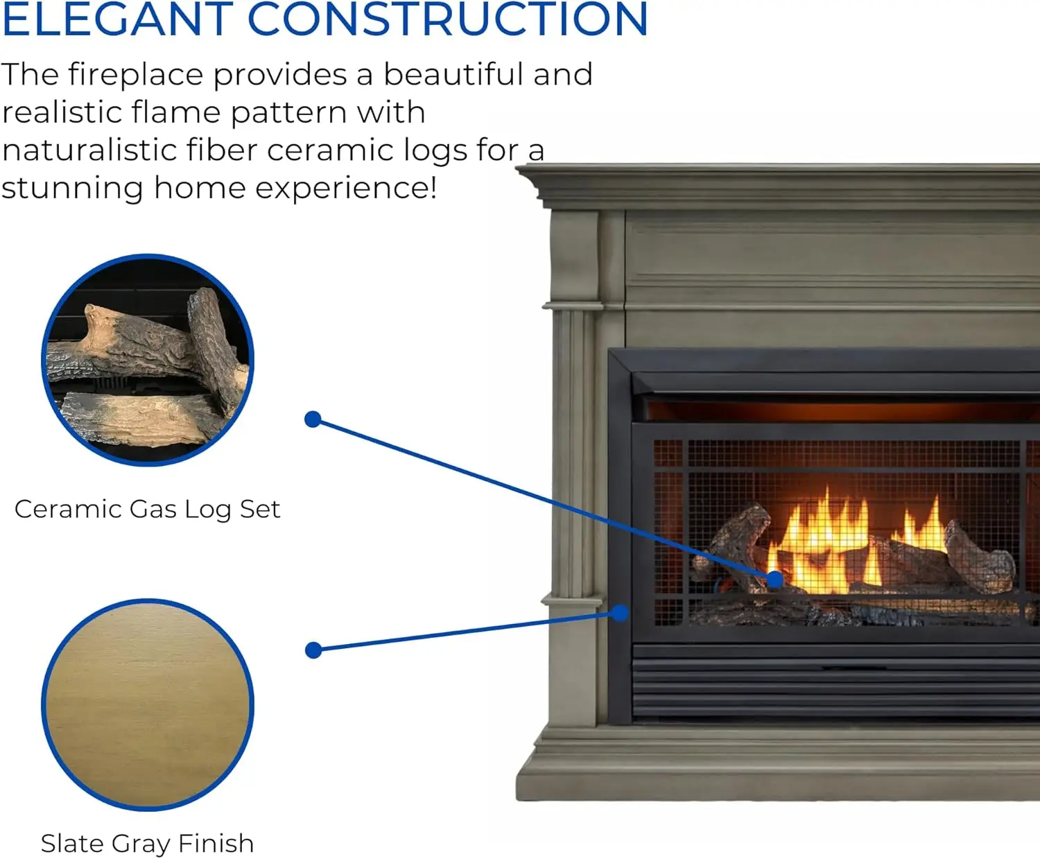 Dual-fuel Exhaustless Gas Fireplace System with Mantle Remote Control Uses 26,000 BTU with Natural Gas or Liquid Propane 2