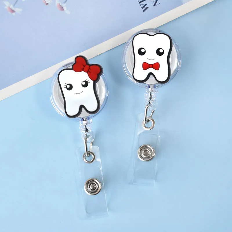 Retractable Badge Reel Badge Holder Retractable ID Tag Retractable ID Lanyard Cute Teeth Dentist Christmas Style Badge Reel Nurse Worker Enfermera ID Holder