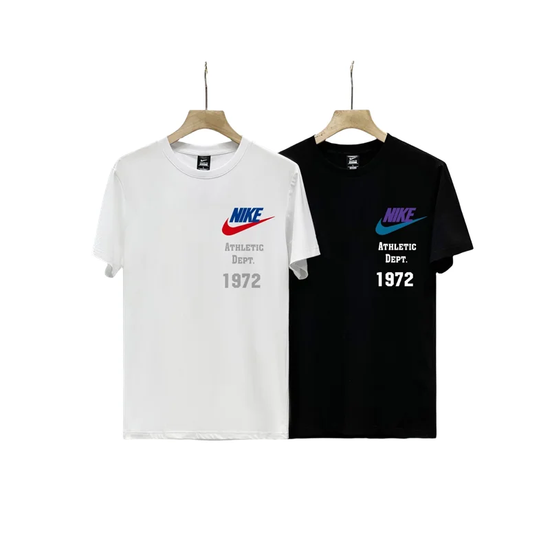 Nike Men's and Women's Exercise T-shirts, Breathable, Anti Wrinkle, Adult, Cotton, Trendy, Short Sleeved Shirts, Black/White