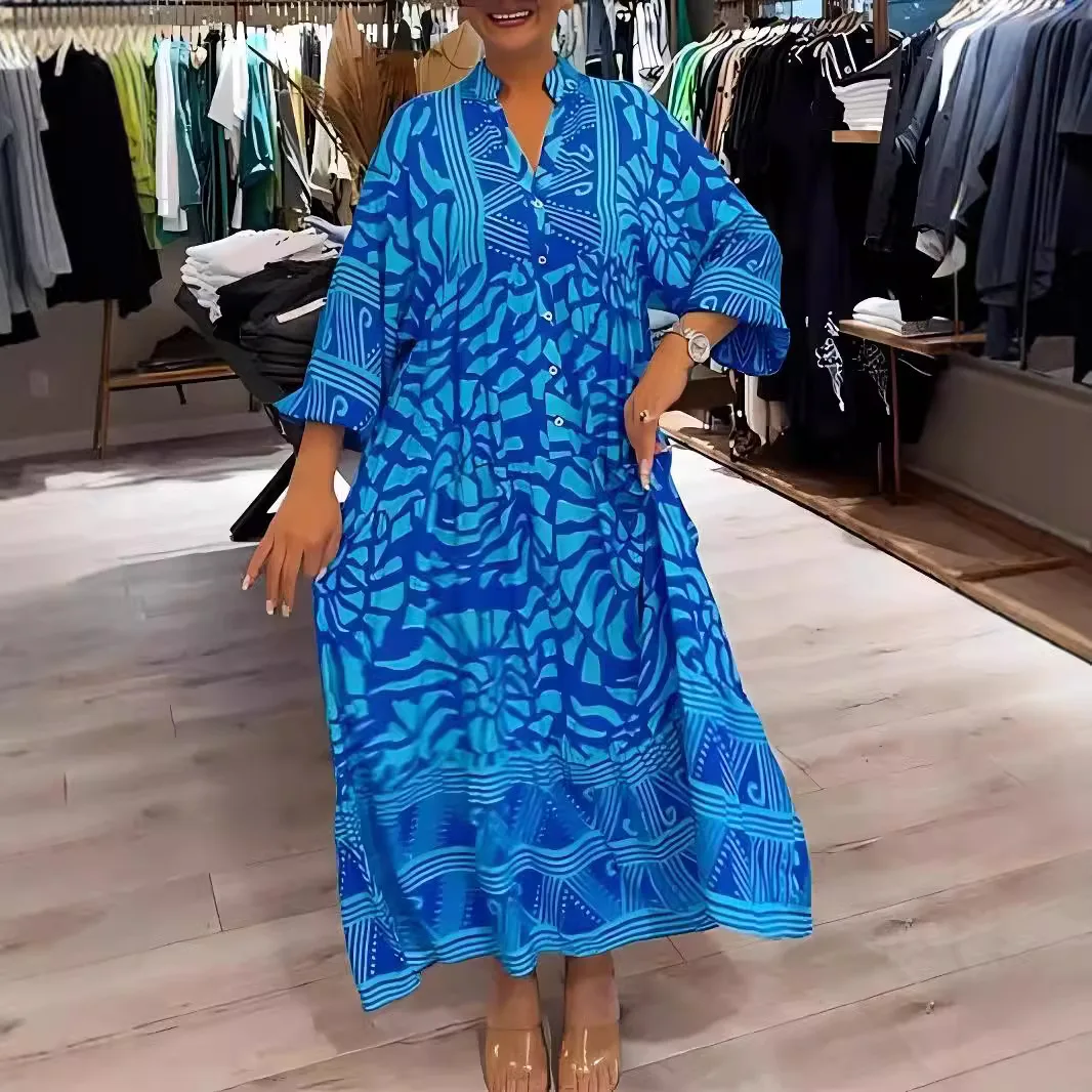 green emerald velvet dress Dress Long Dress 2024 Spring and Autumn New Temperament Fashion Printed Slant Shoulder Split Dress Ins Casual Loose Party Dress main image 1