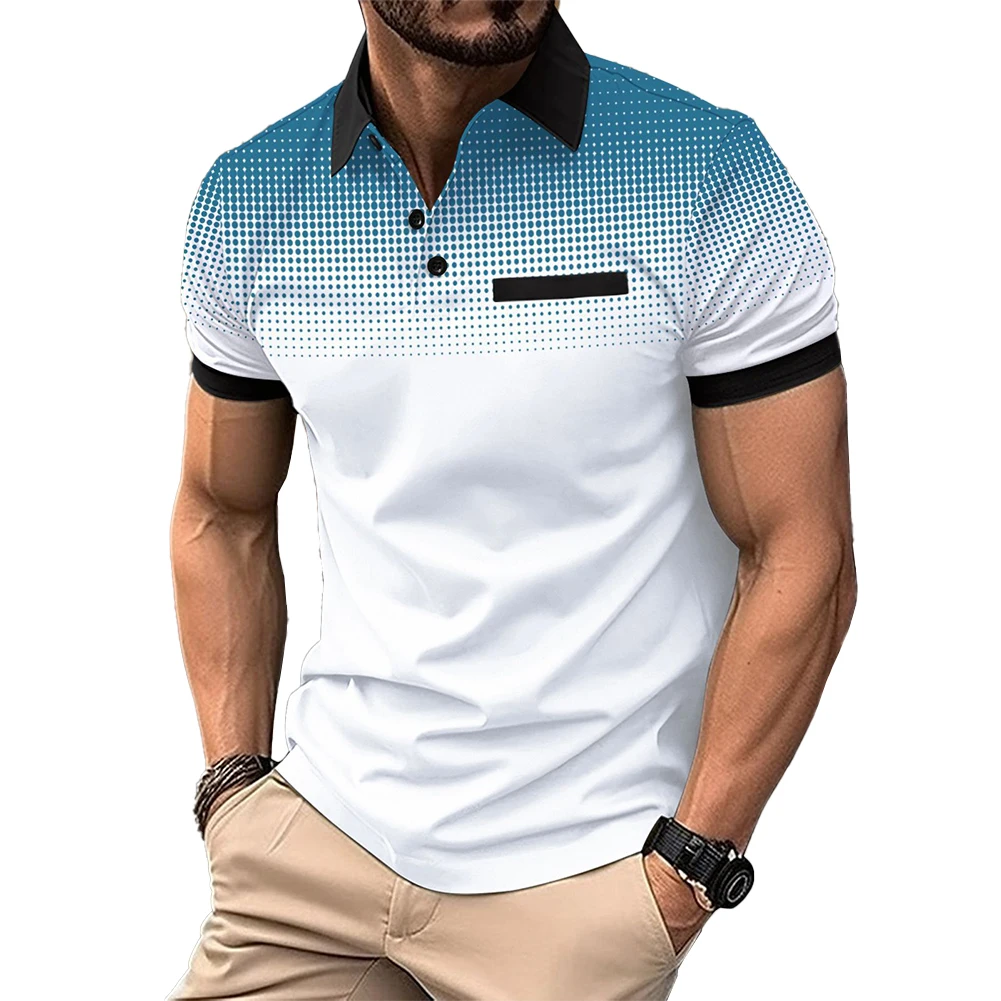 

Business Casual Mens Tee Tops Summer T Shirt Blouse Business Button Collar Casual Office Print Shirt Short Sleeve