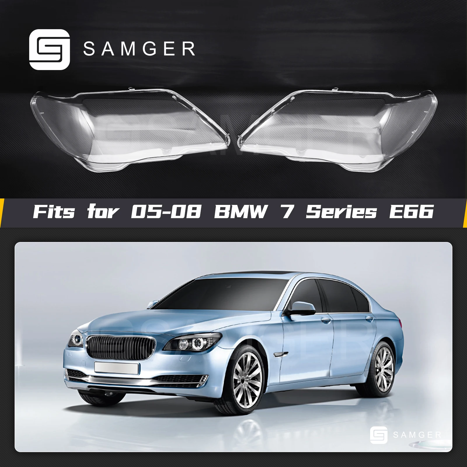 

Samger 1Pair Car Headlight Cover For BMW 7 Series E65 E66 2005 2006 2007 2008 Plastic Transparent Lampshades Shell Left & Right