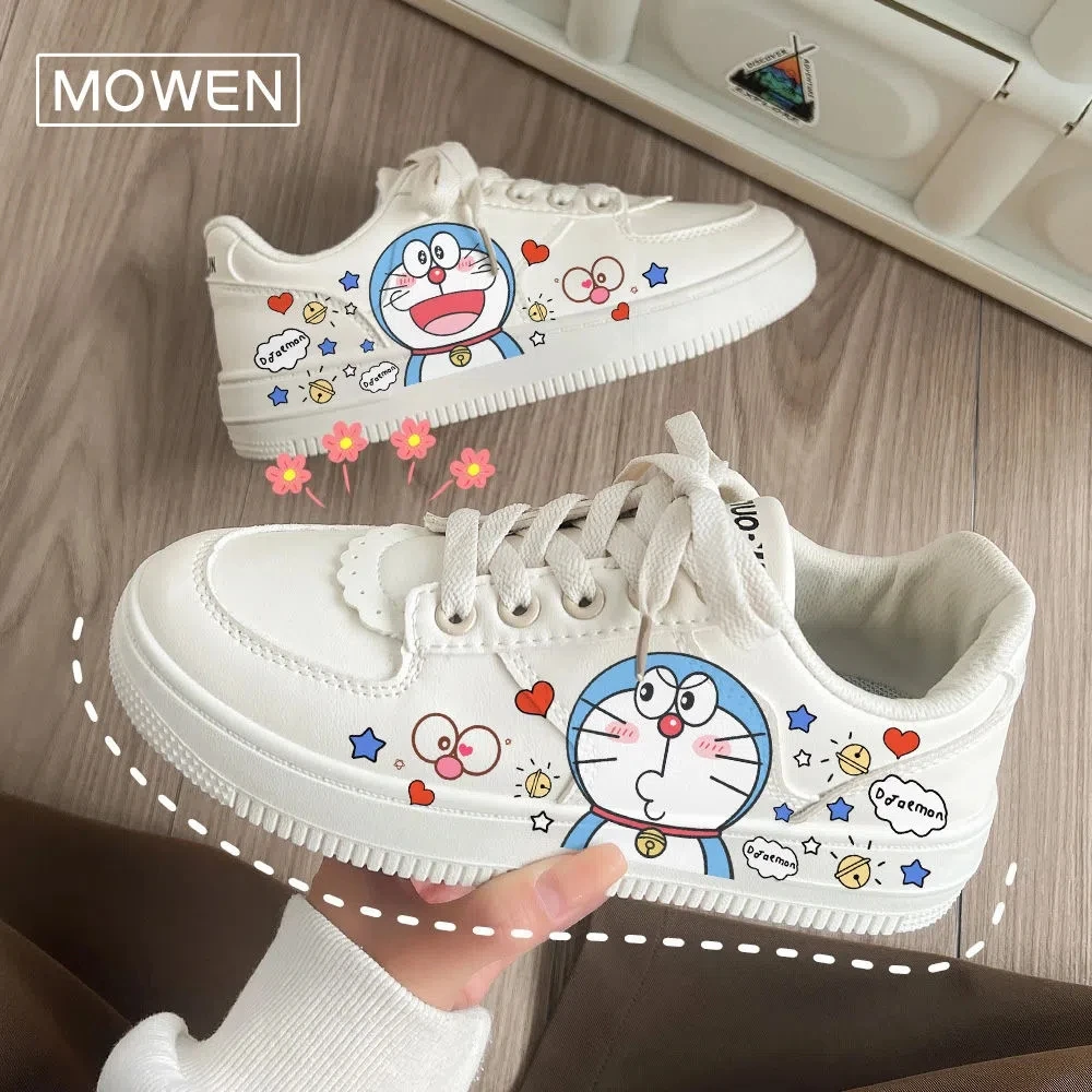 Doraemon-zapatillas de deporte pintadas a mano para mujer, zapatos planos de dibujos cómodos, transpirables, verano, primavera talla 35-40 - AliExpress