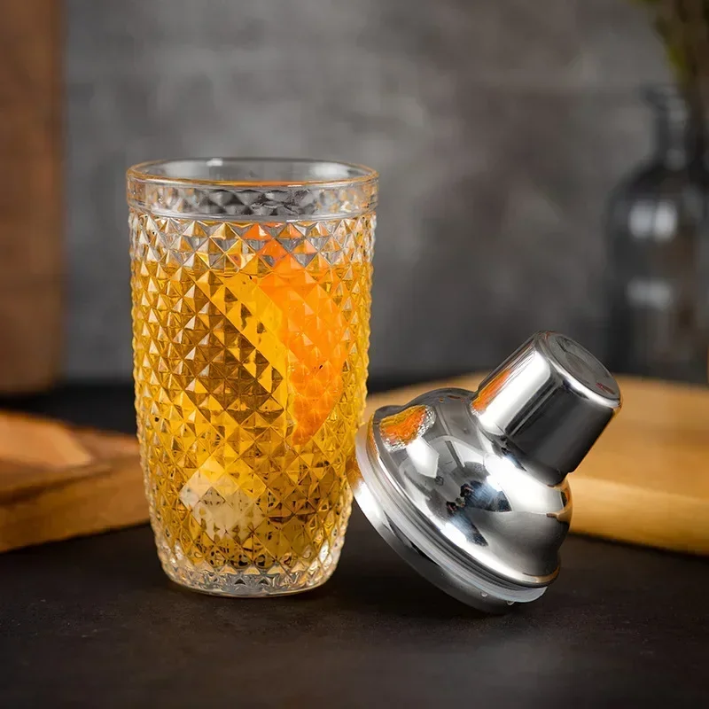 Glass Cocktail Shaker Sets Stainless Steel Lid Cocktail Cups Bartending Tools with Leakproof Steel Lid Strainer Bar Accessories