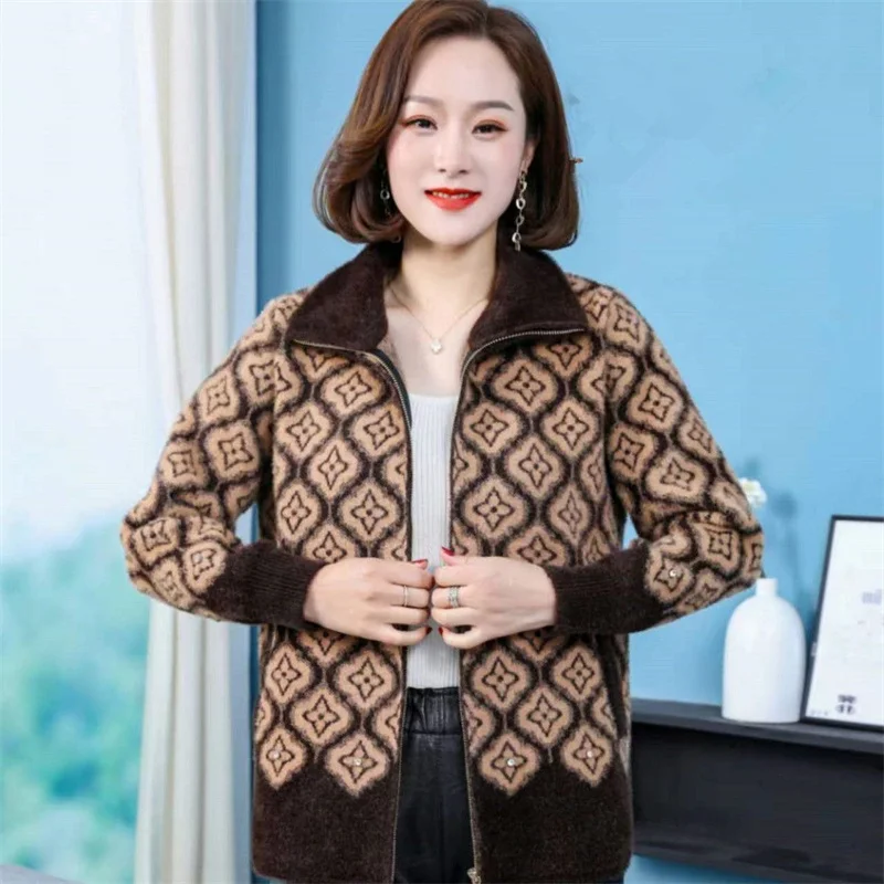 2023 Spring New Lmitation Mink Fleece Thickened Coat Foreign Style Mid Aged Elderly Women Autumn Winter Short Loose Version Top