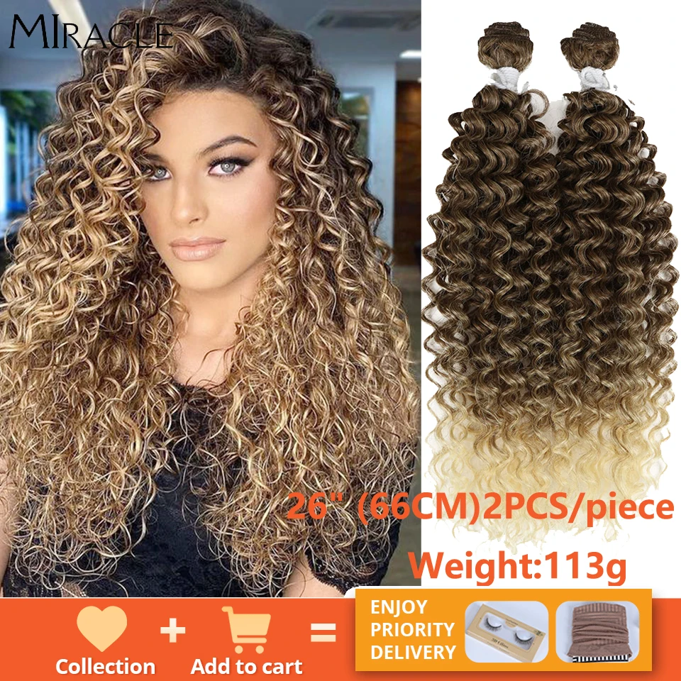 

Afro Kinky Curly Hair Wave Synthetic Hair Heat Resistant Deep Wave Hair Bundles Extensions Brown 2Pcs/Lot 26Inch Weave Hair