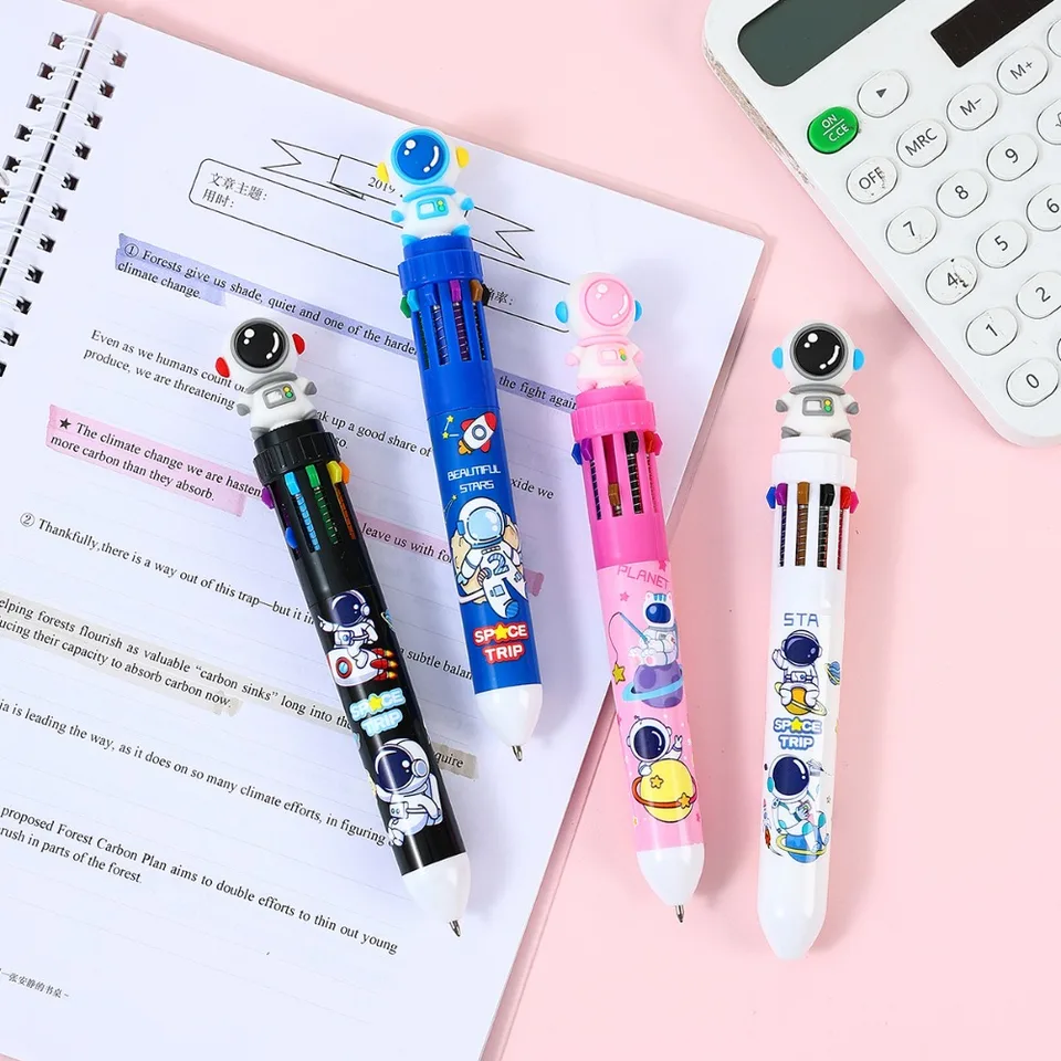 12 Penne Multicolori Kawaii 10 In 1 Retrattili, Punta Astronauta, Per Bambini E Ufficio, Colori Vividi