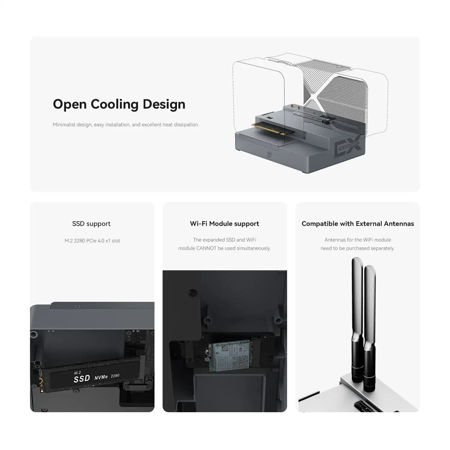 Beelink External GPU Docking Station PCIe×16 Slot Built-in 600W PSU/SSD/Wi-Fi Module Only for GTi14 155H/185H/GTi12 3