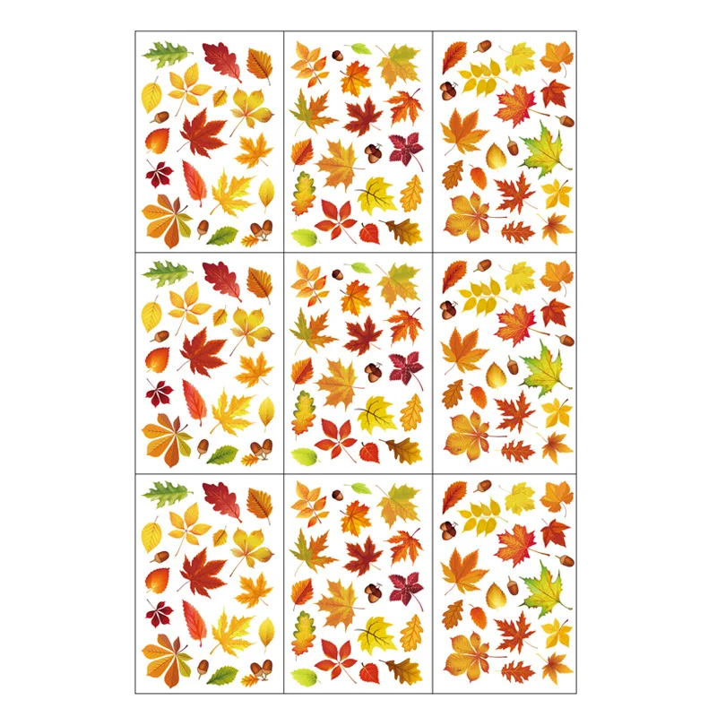 

9 Sheets DIY Window Wall Sticker Double Side Printing No Glue Autumn Maple Leaves Wall Art PVC Sticker Decals for Home Decor