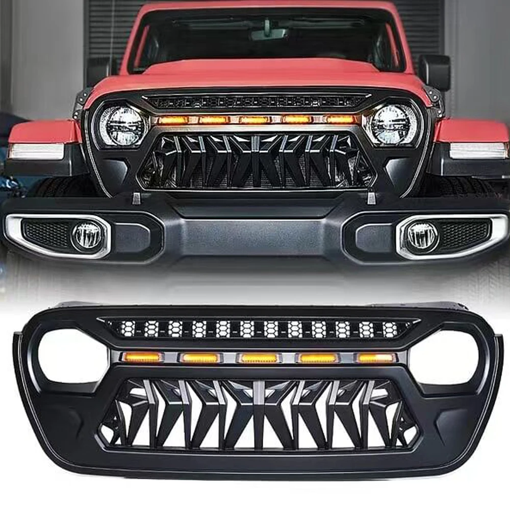 

With LED Front Grille Car Grills for Jeep Wrangler JL 2018-2022 LANTSUN JL1264