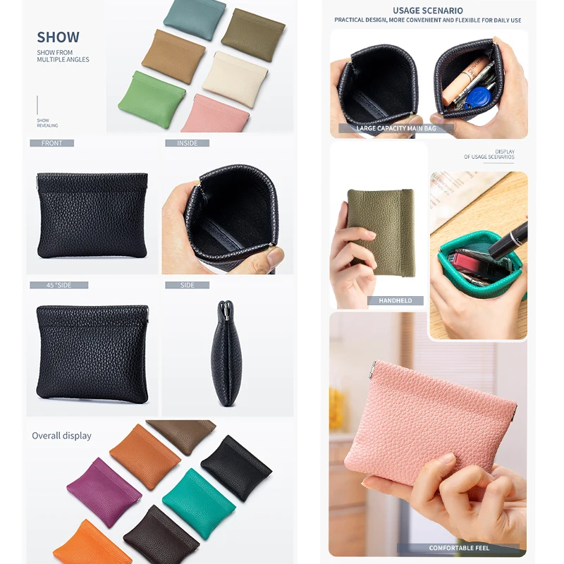 Genuine Leather Coin Purse Mini Portable Cosmetic Bags for Women Lipstick Cosmetic Organizer Pouch Unisex Squeezed Coin Purse