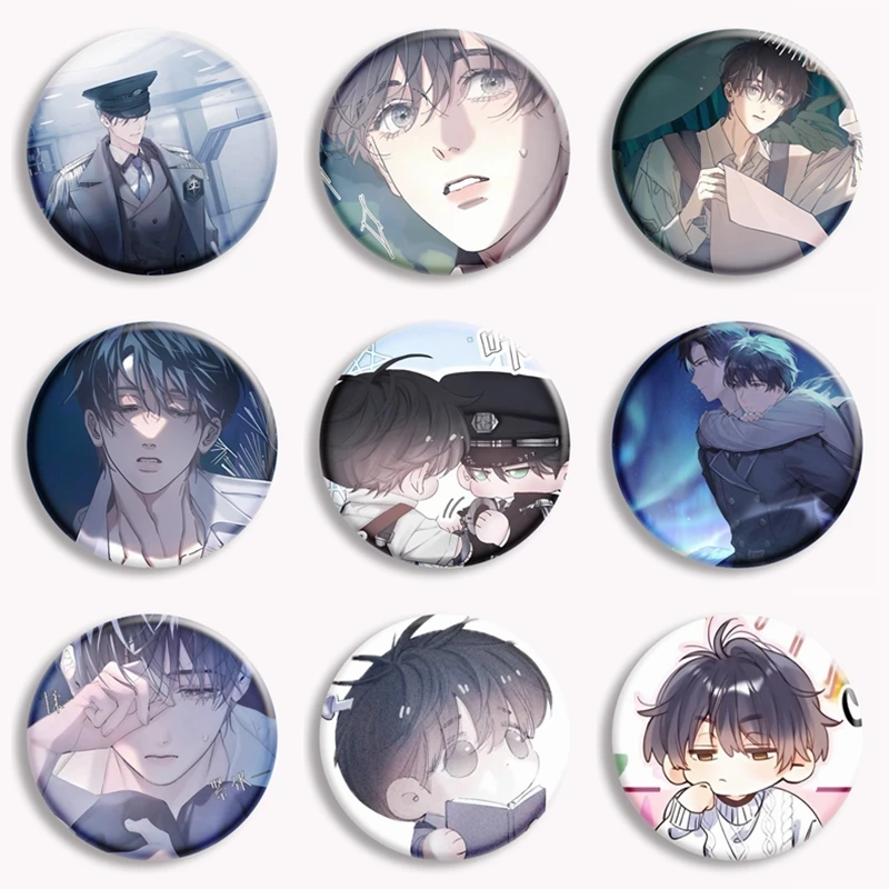 

Korean Manhwa Little Mushroom Button Pin BL Manga An Zhe and Lu Feng Cartoon Anime Brooch Badge Bag Decor Fans Collection 58mm