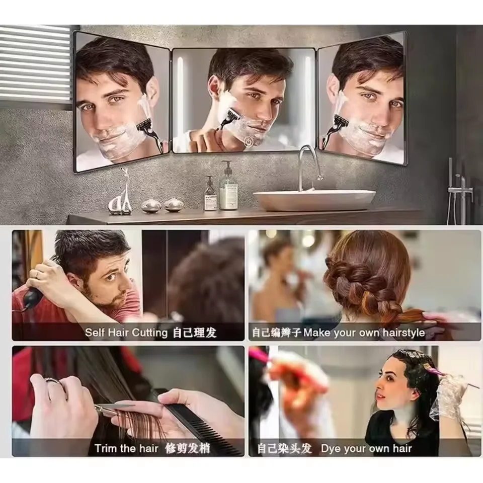 Trifold LED Mirror Self Haircut Makeup Mirror