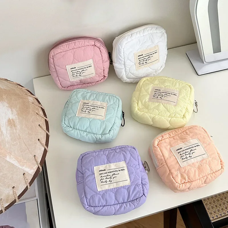 

Tampon Sanitary Napkin Sanitary Pads Organizer Bag Fashion Sweet Square Quilted Clutch Cosmetic Bag Women Portable Makeup Pouch