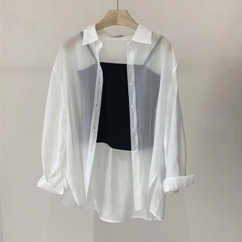 

Рубашка для мужчин и женщин, легкий однобортный Топ с лацканами и длинными рукавами, защита от солнца, однотонная уличная одежда, лето