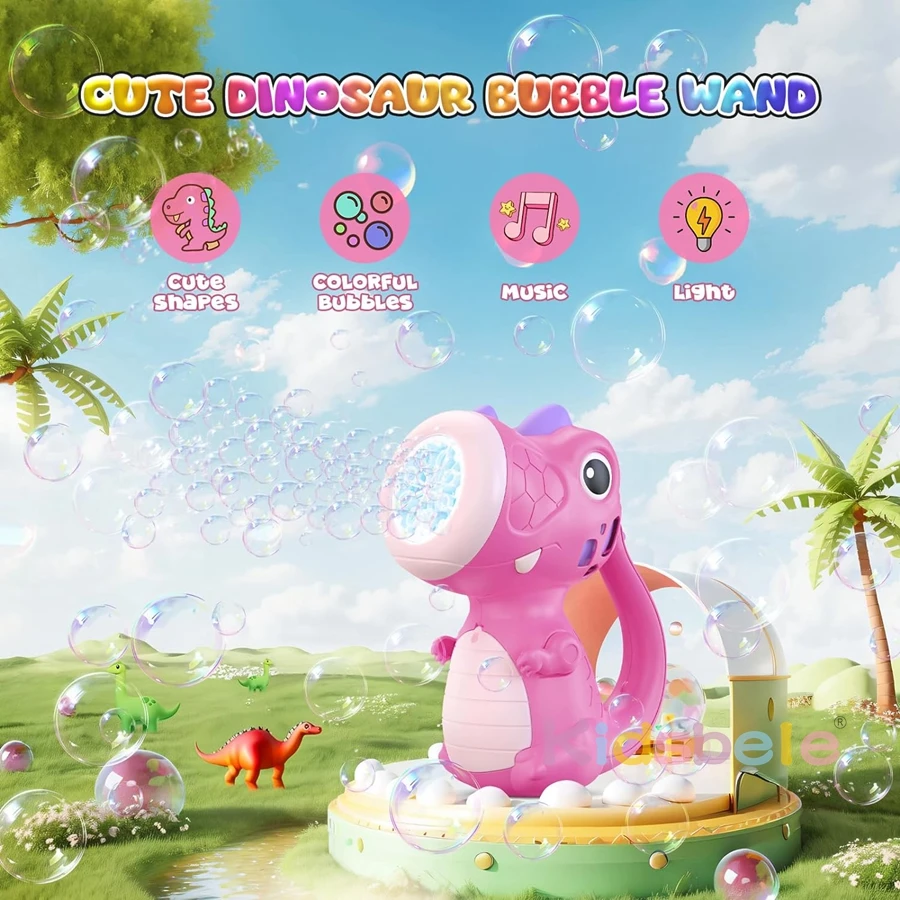 Dinosaur Bubble Machine Dinosaur Bubble Maker Toy Fun Music and Light Bubble Gun Blower Cool Outdoor Dinosaur Toys for Kid 3