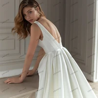 Graceful Wedding Dresses A-Line Satin Bridal Gowns Sexy Sleeveless Backless Robes For Formal Party Vestido De Novia Customized 2