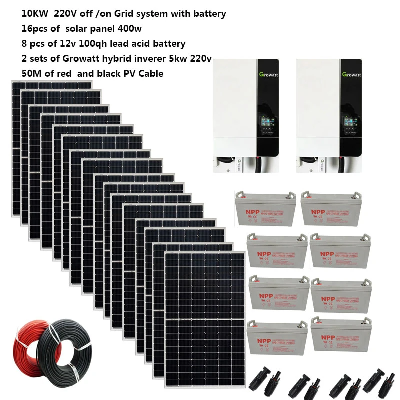Solar Panel Kit Complete With Battery 5000W 10000W 220V AC On Off Grid Solar System Home Growatt