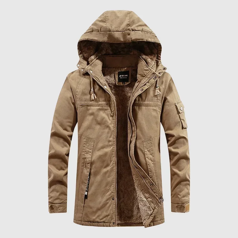 

4XL Down Fleece Outwear Coats Casual Male Winter Man Hooded Military Warm Long Men Parkas Jackets
