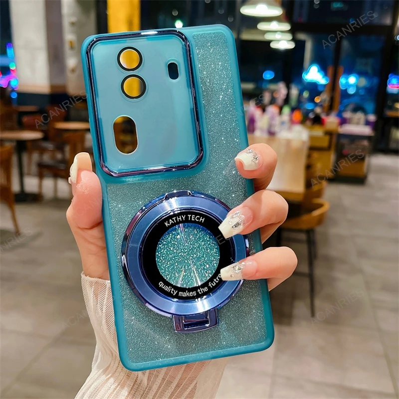 Glitter Clear Silicone Case with Circle Magnetic Stand Cover