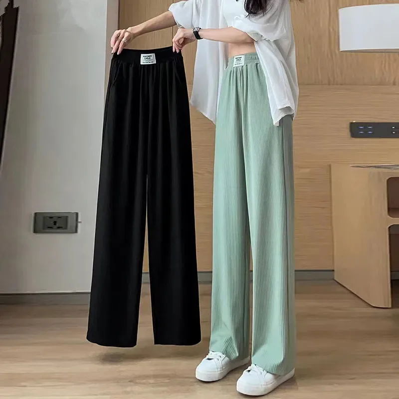 

Women's Wide leg Pants High Waisted Sagging Straight Tube Casual Floor Mop Pants 2023 Spring And Summer Silk Sports Pants Lady