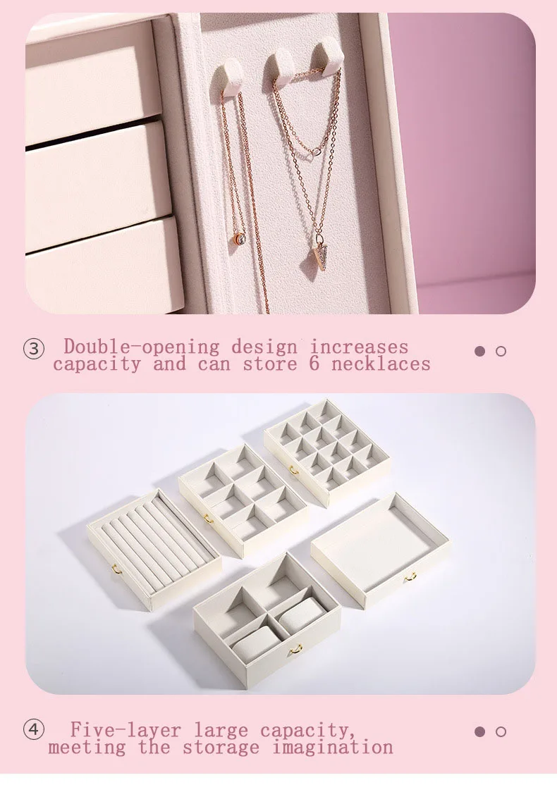 Multi-Layer Desktop Home Leather Drawer Large Capacity Earrings Necklace Jewelry Storage Box